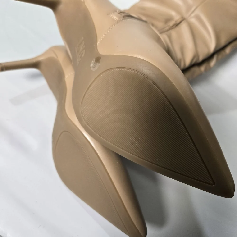 INC Damoni Over-the-Knee Faux Leather Dress Boots Tan Pointed Toe Heel 7 NIB